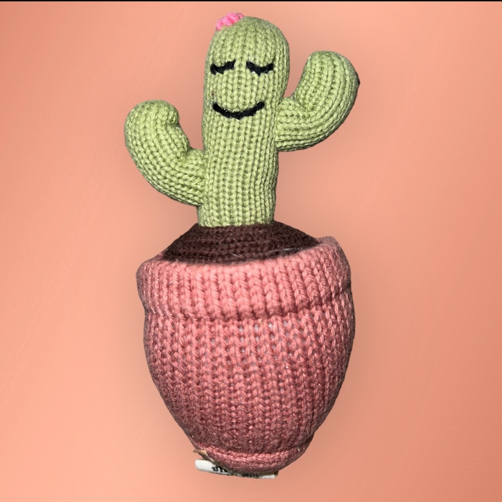 Estella Cactus Organic Knitted Stuffed Baby Lovey Plush Rattle Toy Peru